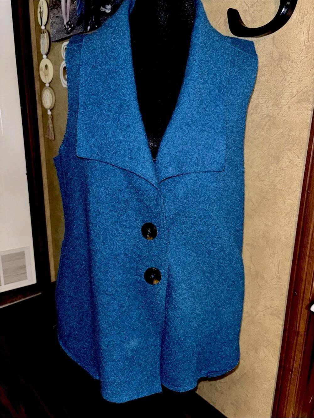 VTG Cut Loose Teal Boiled Wool Notch Lapel Button Vest Pockets Medium Lagenlook